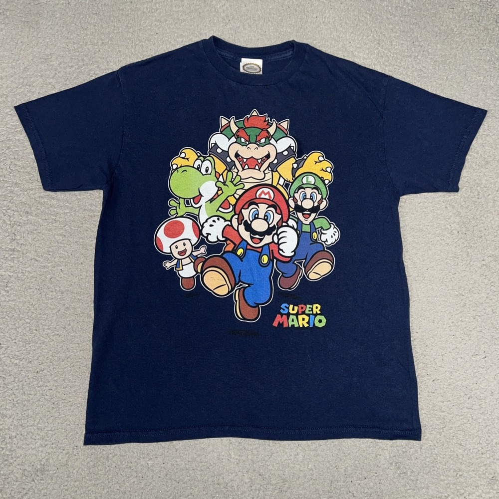 Official Nintendo Super Mario Bros T Shirt Youth Sz M Blue Luigi Video Game Tee